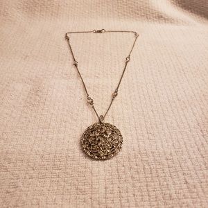 Silver Crystals Medallion Flower Necklace